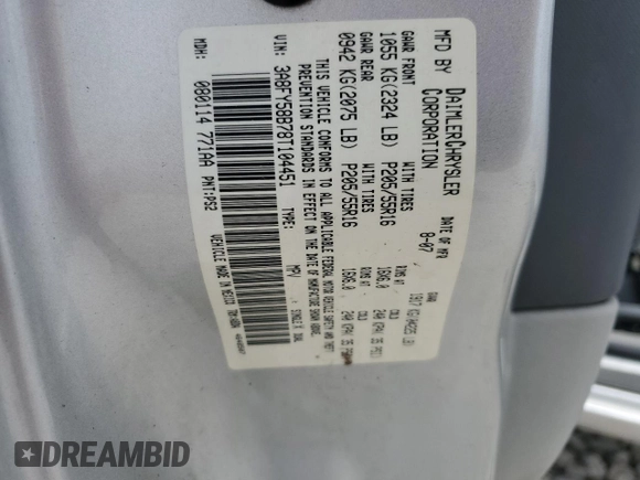 2008 Chrysler PT Cruiser Touring with VIN 3A8FY58B78T104451, listed as a Copart auction lot 57663844 with 100,848 mi miles and Salvage Title. Bid and sale history available at carsss.com. Image 12.
