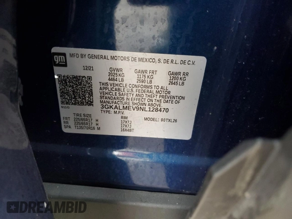 2022 GMC Terrain SLE with VIN 3GKALMEV9NL128470, listed as a Copart auction lot 44194835 with 63,385 mi miles and Salvage Title. Bid and sale history available at carsss.com. Image 13.