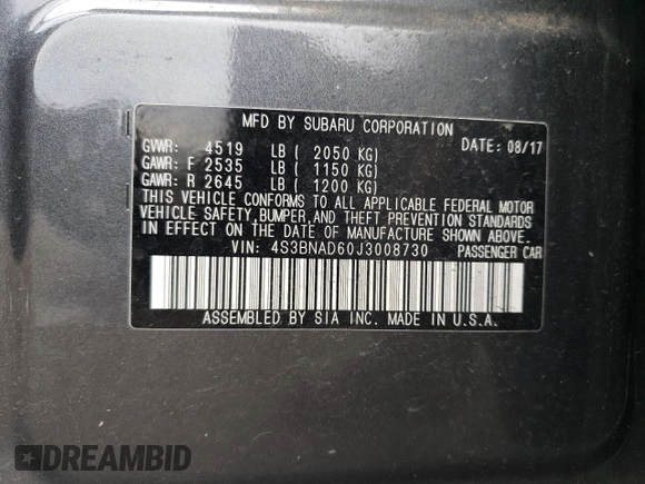 2018 Subaru Legacy Premium with VIN 4S3BNAD60J3008730, listed as a Copart auction lot 41441433 with 87,148 mi miles. Bid and sale history available at carsss.com. Image 13.