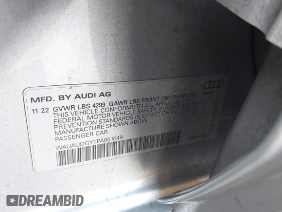 2023 Audi A3 Premium z VIN WAUAUDGY1PA051049, wystawiony jako IAAI lot #41719508 z przebiegiem Nie podano mil oraz . Historia ofert i sprzedaży dostępna na DreamBid. Obrazek 9.