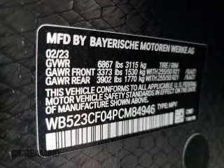 2023 BMW iX xDrive50 z VIN WB523CF04PCM84946, wystawiony jako Copart lot #47995414 z przebiegiem 6037 mil mil oraz . Historia ofert i sprzedaży dostępna na DreamBid. Obrazek 13.