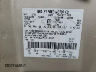 2007 Ford F-150 XL with VIN 1FTPX12V37KC18697, listed as a Copart auction lot 59125105 with 158,579 mi miles and Clean title. Bid and sale history available at DreamBid. Image 12.