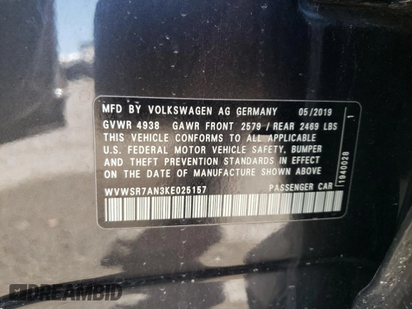 2019 Volkswagen Arteon SEL R-Line z VIN WVWSR7AN3KE025157, wystawiony jako Copart lot #66847823 z przebiegiem 60 973 mil mil oraz . Historia ofert i sprzedaży dostępna na DreamBid. Obrazek 15.