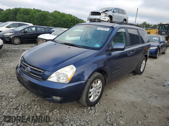 2007 Kia Sedona EX with VIN KNDMB233376163035, listed as a Copart auction lot 62410504 with 95,803 mi miles and Clean Title. Bid and sale history available at carsss.com. Image 1.
