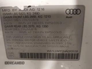 2017 Audi Q5 Premium Plus with VIN WA1L2AFP2HA093928, listed as a IAAI auction lot 42407237 with 117,137 mi miles and . Bid and sale history available at DreamBid. Image 9.