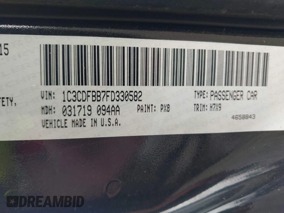 2015 Dodge Dart SXT with VIN 1C3CDFBB7FD330582, listed as a IAAI auction lot 42521185 with 108,444 mi miles and . Bid and sale history available at DreamBid. Image 9.