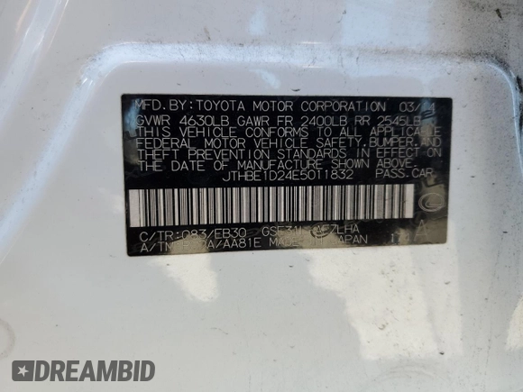 2014 Lexus IS 350 with VIN JTHBE1D24E5011832, listed as a Copart auction lot 56186925 with 146,951 mi miles and Salvage title. Bid and sale history available at DreamBid. Image 13.