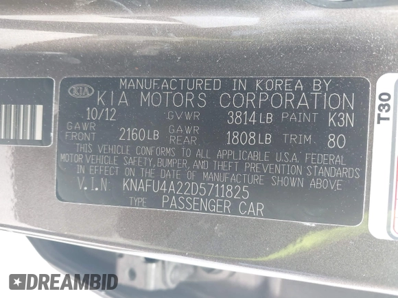2013 Kia Forte EX with VIN KNAFU4A22D5711825, listed as a IAAI auction lot 42128778 with 112,889 mi miles. Bid and sale history available at carsss.com. Image 9.