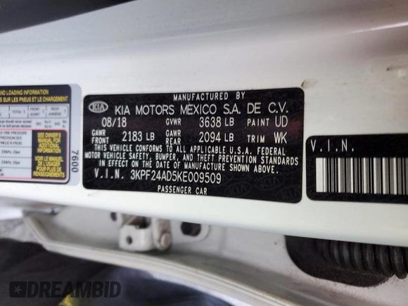 2019 Kia Forte LXS with VIN 3KPF24AD5KE009509, listed as a Copart auction lot 45551615 with 74,466 mi miles and Salvage Title. Bid and sale history available at carsss.com. Image 12.