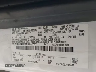 2015 Ford Transit XL with VIN 1FBZX2ZM8FKA42597, listed as a IAAI auction lot 42241346 with 195,673 mi miles and . Bid and sale history available at DreamBid. Image 9.