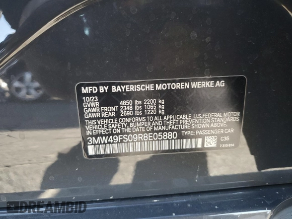 2024 BMW 3 Series M340i with VIN 3MW49FS09R8E05880, listed as a Copart auction lot 87534695 with 18,033 mi miles and Salvage Title. Bid and sale history available at carsss.com. Image 14.