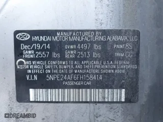 2015 Hyundai Sonata 2.4L SE with VIN 5NPE24AF6FH158414, listed as a IAAI auction lot 41829689 with 88,378 mi miles. Bid and sale history available at carsss.com. Image 9.