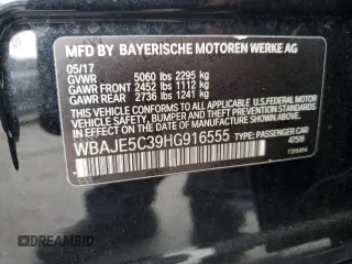 2017 BMW 5 Series 540i with VIN WBAJE5C39HG916555, listed as a Copart auction lot 48493625 with 95,592 mi miles and Clean Title. Bid and sale history available at carsss.com. Image 12.
