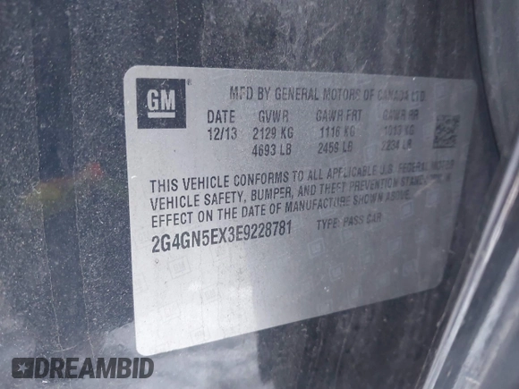 2014 Buick Regal Premium I with VIN 2G4GN5EX3E9228781, listed as a IAAI auction lot 41556238 with 149,900 mi miles. Bid and sale history available at carsss.com. Image 9.