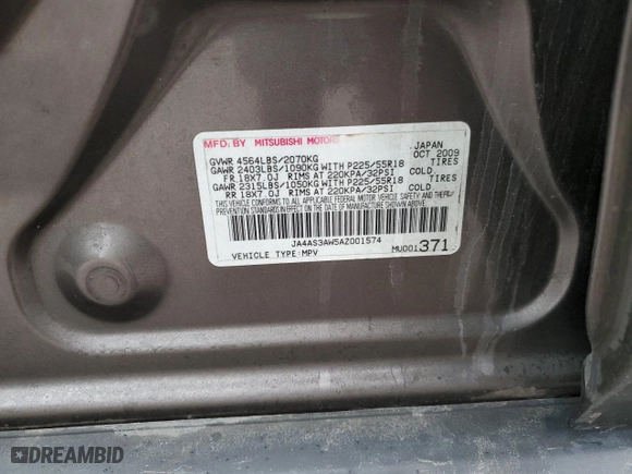 2010 Mitsubishi Outlander SE with VIN JA4AS3AW5AZ001574, listed as a Copart auction lot 47678375 with 211,989 mi miles and Salvage Title. Bid and sale history available at carsss.com. Image 13.