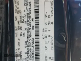 2016 Ford Escape Titanium with VIN 1FMCU9J98GUA77653, listed as a Copart auction lot 49594515 with 186,002 mi miles and Salvage Title. Bid and sale history available at DreamBid. Image 14.