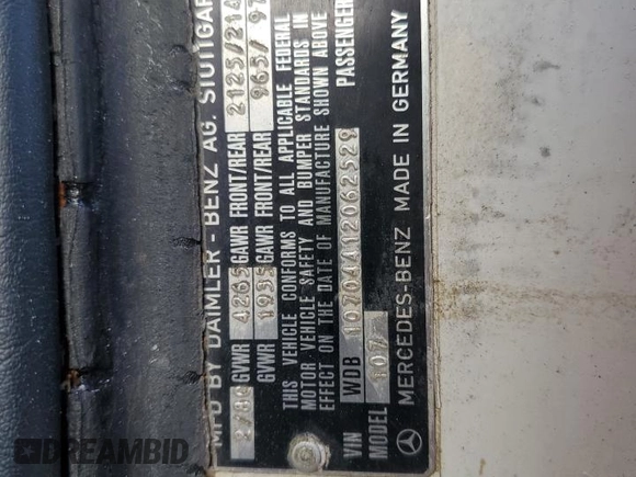 1980 Mercedes-Benz SL with VIN 10704412062529, listed as a Copart auction lot 77941784 with Not provided miles and Salvage title. Bid and sale history available at DreamBid. Image 13.