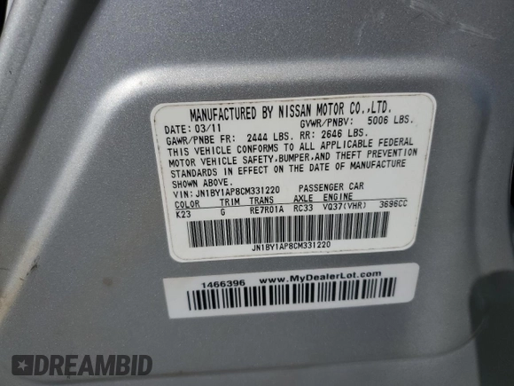 2012 Infiniti M37 with VIN JN1BY1AP8CM331220, listed as a Copart auction lot 82185444 with 0 mi miles and Salvage Title. Bid and sale history available at carsss.com. Image 12.