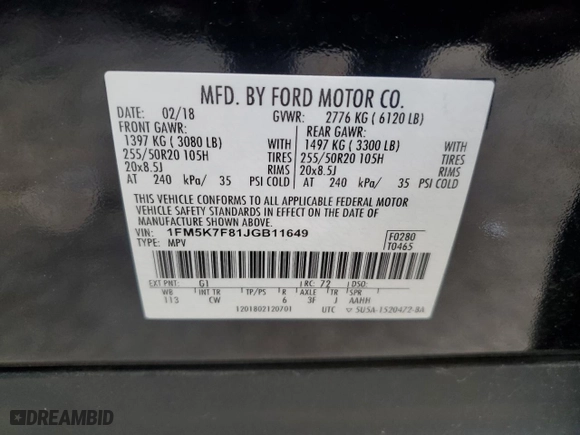 2018 Ford Explorer Limited with VIN 1FM5K7F81JGB11649, listed as a Copart auction lot 44738855 with 112,448 mi miles and Salvage Title. Bid and sale history available at carsss.com. Image 13.