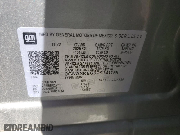 2023 Chevrolet Equinox LT with VIN 3GNAXKEG0PS141159, listed as a Copart auction lot 50070095 with 45,511 mi miles and Salvage Title. Bid and sale history available at carsss.com. Image 15.