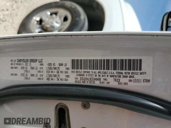 2012 Ram 2500 ST with VIN 3C6UD5HL8CG348489, listed as a Copart auction lot 49813405 with 211,925 mi miles and Salvage Title. Bid and sale history available at carsss.com. Image 12.
