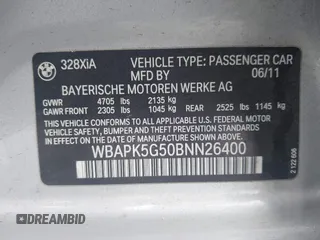 2011 BMW 3 Series 328i xDrive z VIN WBAPK5G50BNN26400, wystawiony jako IAAI lot #41885509 z przebiegiem 190 962 mil mil oraz . Historia ofert i sprzedaży dostępna na DreamBid. Obrazek 9.