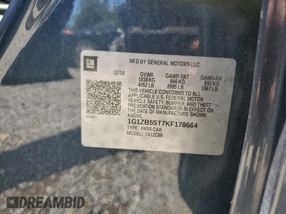 2019 Chevrolet Malibu LS z VIN 1G1ZB5ST7KF178664, wystawiony jako Copart lot #54862945 z przebiegiem 116 586 mil mil oraz Szkoda całkowita • Salvage title. Historia ofert i sprzedaży dostępna na DreamBid. Obrazek 12.