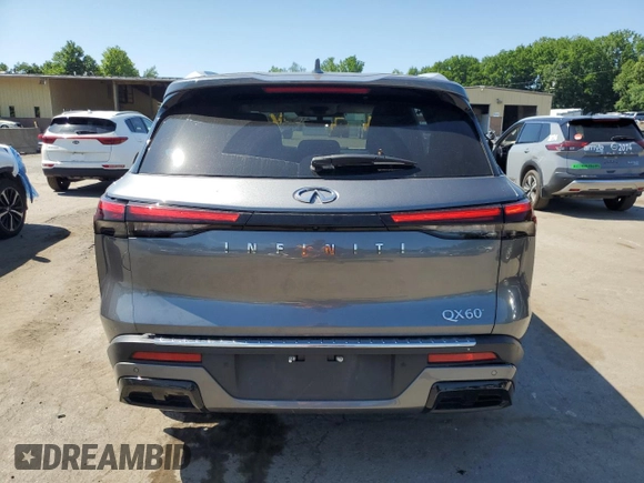 2023 Infiniti QX60 Luxe with VIN 5N1DL1FRXPC359333, listed as a Copart auction lot 62105425 with 18,033 mi miles and Salvage title. Bid and sale history available at DreamBid. Image 6.