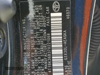 2007 Toyota Avalon XL z VIN 4T1BK36B37U221068, wystawiony jako Copart lot #58092985 z przebiegiem 168 743 mil mil oraz Szkoda całkowita • Salvage title. Historia ofert i sprzedaży dostępna na DreamBid. Obrazek 12.