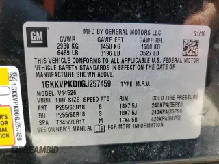 2016 GMC Acadia SLE with VIN 1GKKVPKD0GJ257459, listed as a Copart auction lot 52382485 with 115,997 mi miles and Salvage Title. Bid and sale history available at carsss.com. Image 13.