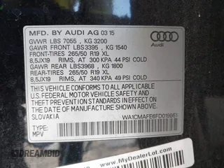 2015 Audi Q7 3.0L TDI Premium with VIN WA1CMAFE6FD019951, listed as a IAAI auction lot 41590509 with 125,000 mi miles. Bid and sale history available at carsss.com. Image 9.