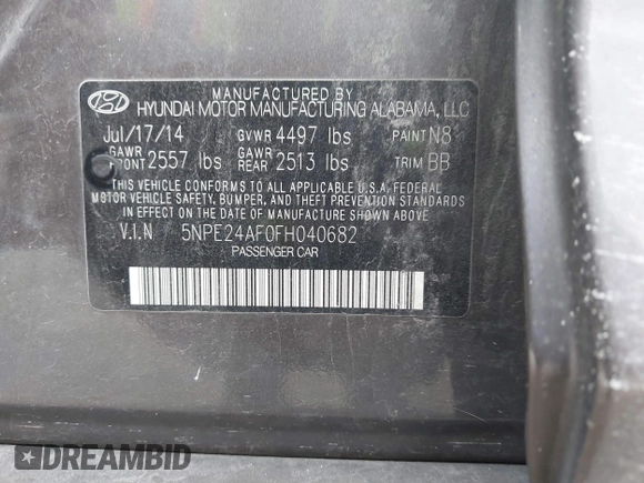 2015 Hyundai Sonata SE with VIN 5NPE24AF0FH040682, listed as a IAAI auction lot 40789480 with 144,741 mi miles and . Bid and sale history available at DreamBid. Image 9.