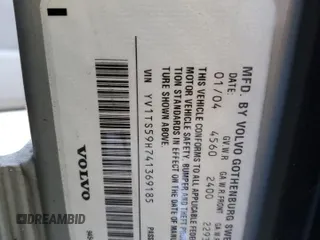 2004 Volvo S80 with VIN YV1TS59H741369185, listed as a Copart auction lot 70324584 with 166,943 mi miles and Salvage Title. Bid and sale history available at carsss.com. Image 15.