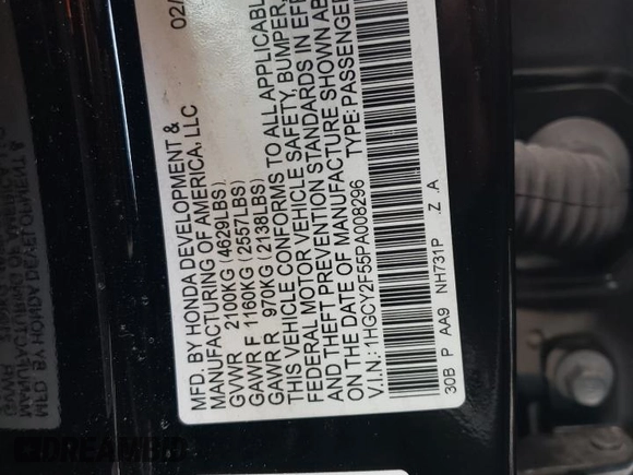 2023 Honda Accord Sport с VIN 1HGCY2F55PA008296, выставлен на аукционе Copart как лот 58378955 с пробегом 73 461 миль миль и Списание • Salvage title. История ставок и продаж доступна на DreamBid. Изображение 12.