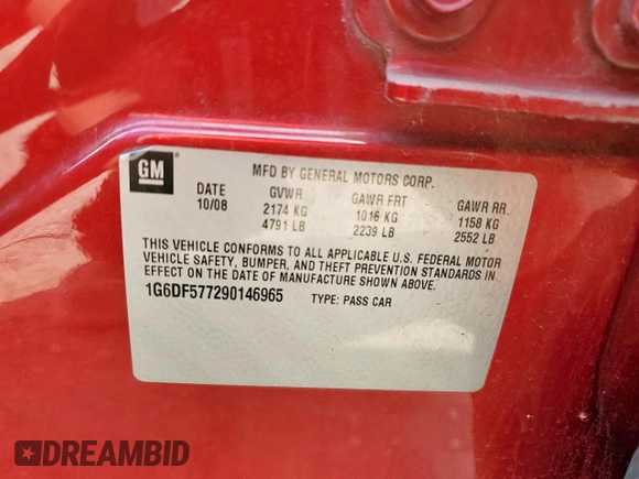 2009 Cadillac CTS RWD with VIN 1G6DF577290146965, listed as a Copart auction lot 56075905 with 212,119 mi miles and Salvage title. Bid and sale history available at DreamBid. Image 12.