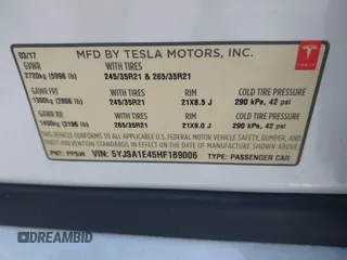 2017 Tesla Model S 100D with VIN 5YJSA1E45HF189006, listed as a IAAI auction lot 42540693 with 64,827 mi miles and . Bid and sale history available at DreamBid. Image 9.