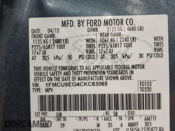 2012 Ford Escape Limited with VIN 1FMCU9EG4CKC83065, listed as a Copart auction lot 86777604 with 212,658 mi miles and Non repairable. Bid and sale history available at DreamBid. Image 14.