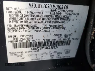 2008 Ford Taurus Limited with VIN 1FAHP28W08G128637, listed as a Copart auction lot 88164805 with 161,718 mi miles and Salvage Title. Bid and sale history available at carsss.com. Image 13.