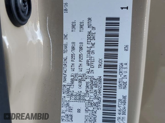 2017 Toyota Tundra 2WD SR5 with VIN 5TFRW5F14HX216004, listed as a Copart auction lot 75476844 with 169,360 mi miles and Salvage Title. Bid and sale history available at carsss.com. Image 14.
