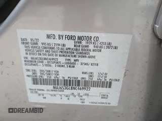 2022 Ford EcoSport SE with VIN MAJ6S3GL8NC469922, listed as a IAAI auction lot 41489102 with 18,910 mi miles. Bid and sale history available at carsss.com. Image 9.