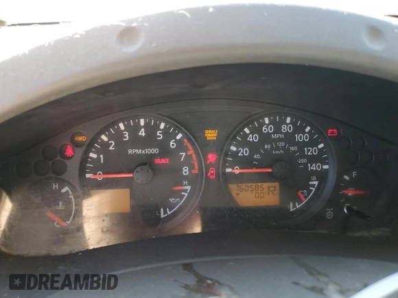 2005 Nissan Frontier 4WD LE with VIN 1N6AD07W15C432361, listed as a Copart auction lot 47805855 with 160,585 mi miles and Salvage Title. Bid and sale history available at carsss.com. Image 9.