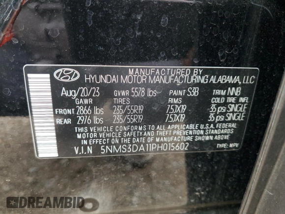 2023 Hyundai Santa Fe Hybrid SEL Premium with VIN 5NMS3DA11PH015602, listed as a Copart auction lot 71403874 with 17,819 mi miles and Salvage Title. Bid and sale history available at carsss.com. Image 12.