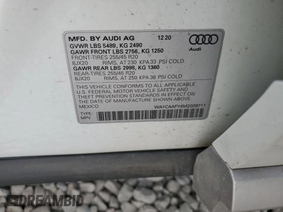 2021 Audi Q5 Prestige with VIN WA1CAAFY4M2039711, listed as a Copart auction lot 50945645 with 79,365 mi miles and Salvage Title. Bid and sale history available at carsss.com. Image 12.