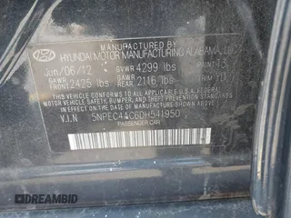 2013 Hyundai Sonata Limited with VIN 5NPEC4AC6DH541950, listed as a IAAI auction lot 41805171 with 162,706 mi miles and . Bid and sale history available at carsss.com. Image 9.