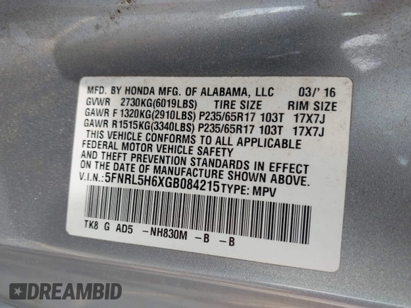 2016 Honda Odyssey EX-L z VIN 5FNRL5H6XGB084215, wystawiony jako IAAI lot #42381444 z przebiegiem 187 307 mil mil oraz . Historia ofert i sprzedaży dostępna na DreamBid. Obrazek 9.