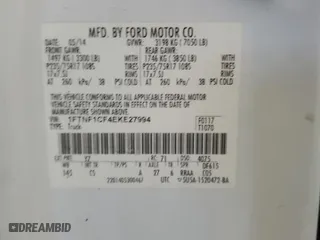 2014 Ford F-150 XL with VIN 1FTNF1CF4EKE27994, listed as a Copart auction lot 52260405 with 282,140 mi miles and Clean Title. Bid and sale history available at carsss.com. Image 12.