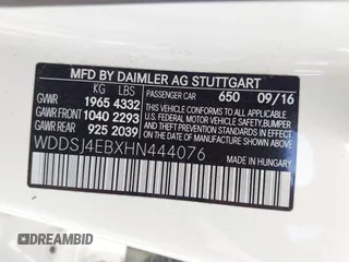2017 Mercedes-Benz CLA 250 z VIN WDDSJ4EBXHN444076, wystawiony jako IAAI lot #42183176 z przebiegiem 121 385 mil mil oraz . Historia ofert i sprzedaży dostępna na DreamBid. Obrazek 9.