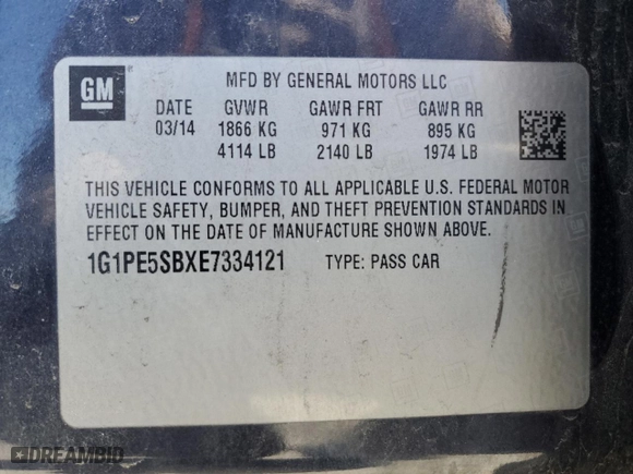 2014 Chevrolet Cruze 2LT with VIN 1G1PE5SBXE7334121, listed as a Copart auction lot 50921205 with 200,642 mi miles and Clean Title. Bid and sale history available at carsss.com. Image 12.