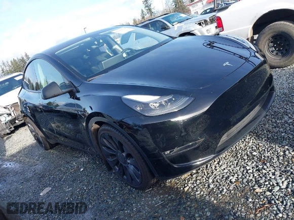 2022 Tesla Model Y Performance with VIN 7SAYGDEF0NF406262, listed as a IAAI auction lot 41132514 with 27,171 mi miles. Bid and sale history available at carsss.com. Image 1.