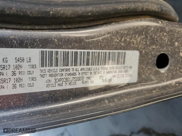 2018 Dodge Journey SXT with VIN 3C4PDCBG1JT533672, listed as a Copart auction lot 49547095 with 133,566 mi miles and Salvage Title. Bid and sale history available at carsss.com. Image 15.